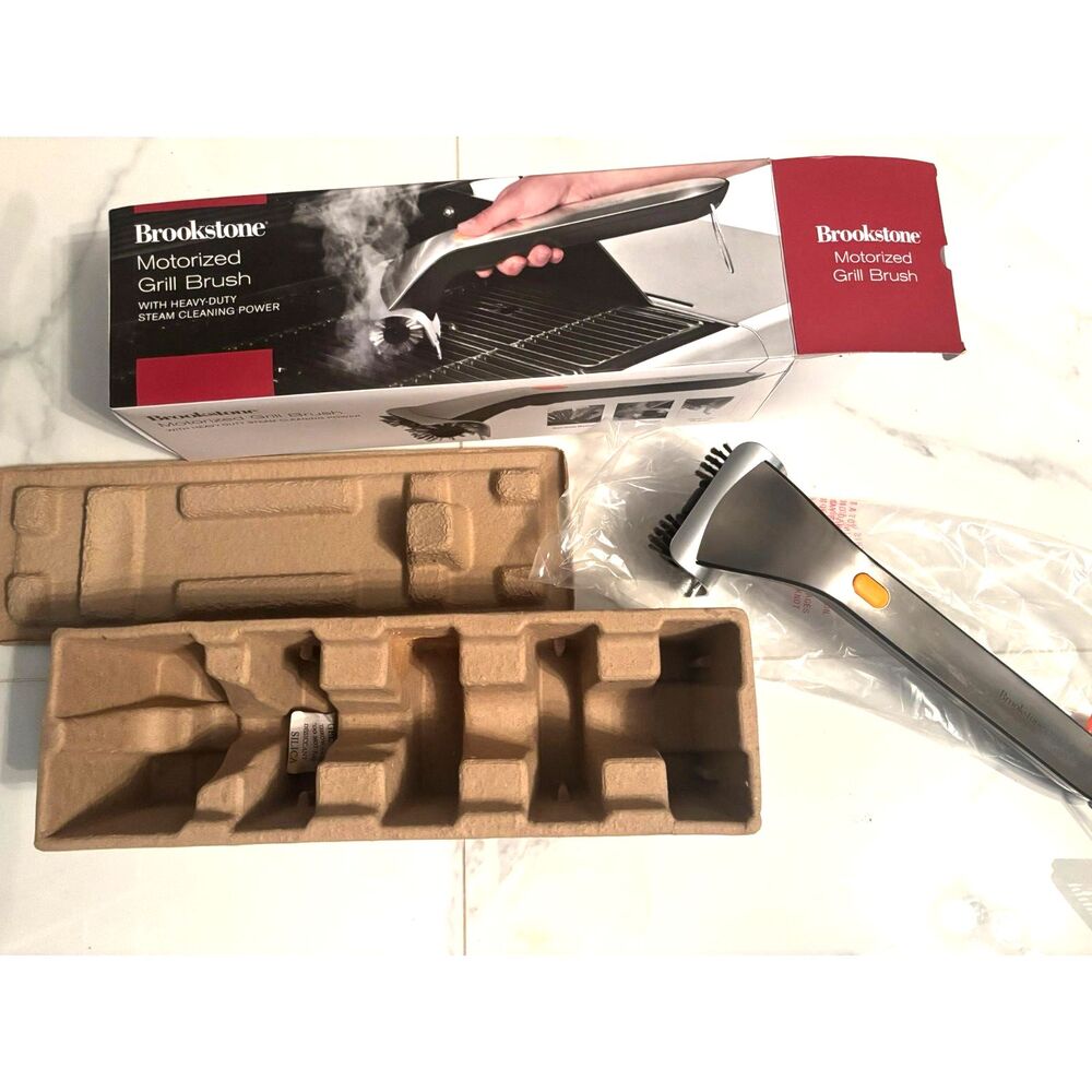 Brookstone 839053 Motorized Grill Brush Heavy Duty Steam Cleaner BBQ Brush NEW I